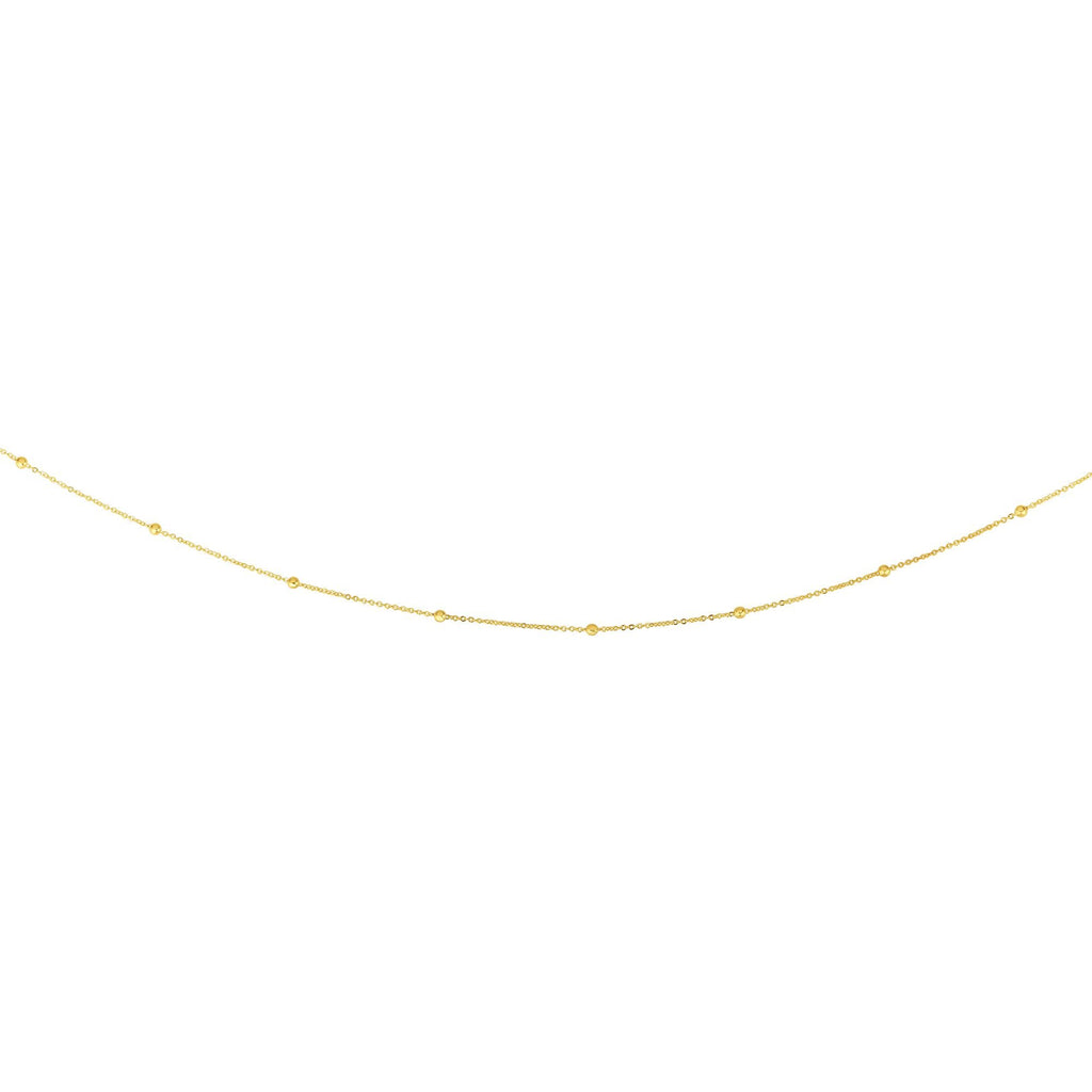 14k Yellow Gold 1.75mm Shiny Diamond-Cut Fancy Bead Link Necklace, Spring Ring - JewelStop1