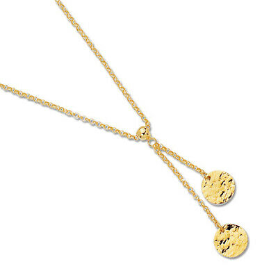 14K Yellow Gold Lariat Hammered Disc Necklace 17" - JewelStop1