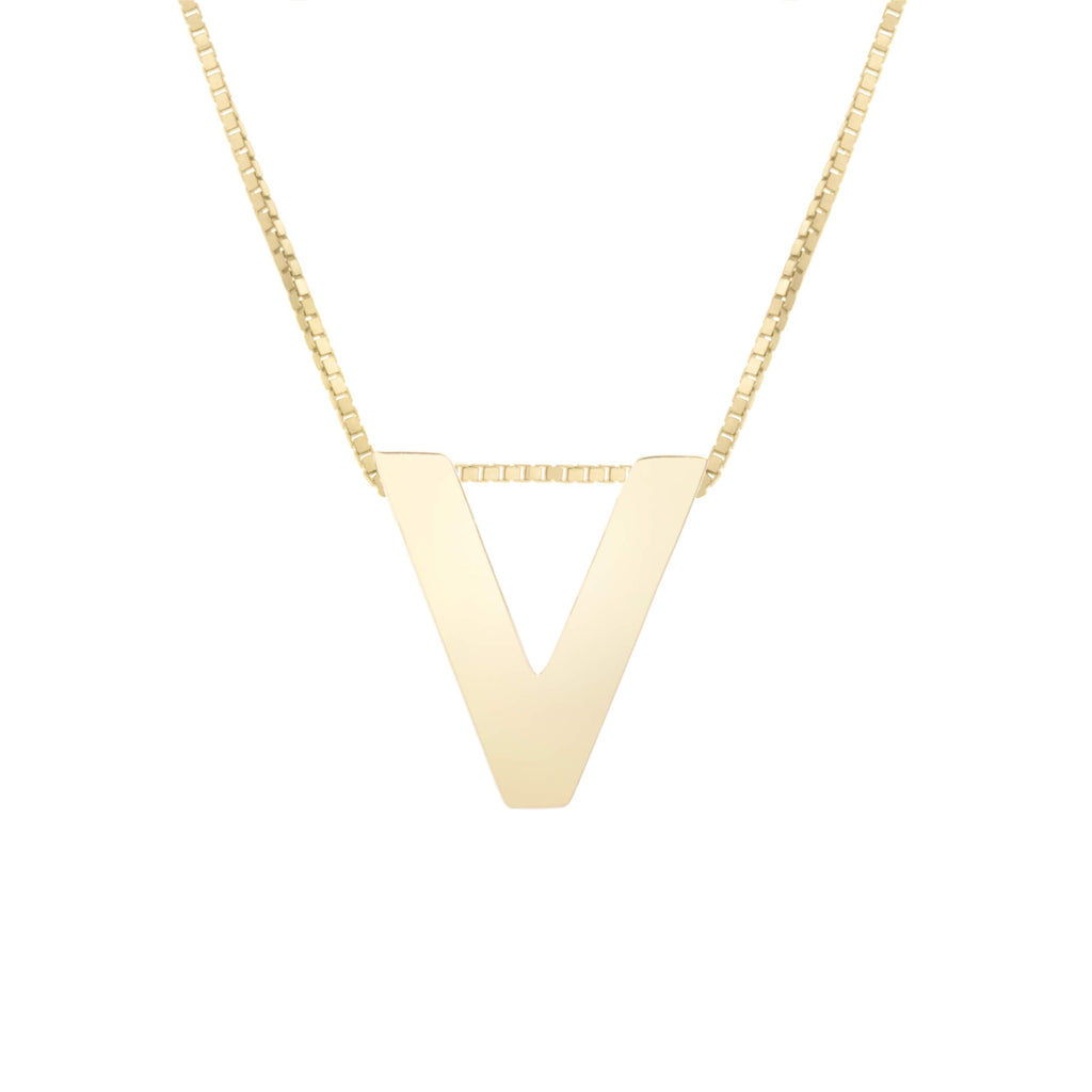 14k Yellow Gold 10x7mm Polished Initial-V Necklace with Lobster Clasp 18" - JewelStop1