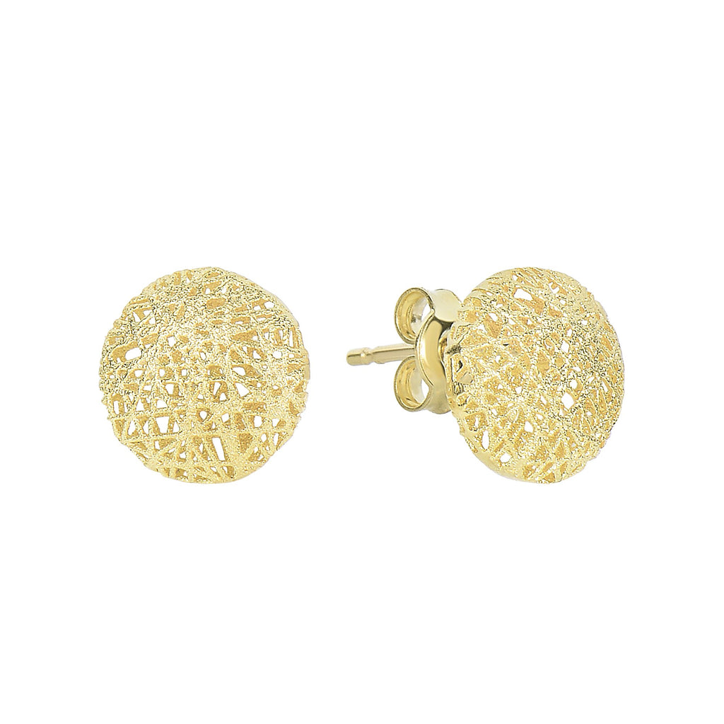 14K Yellow Gold Textured Puff Circle Earrings - JewelStop1