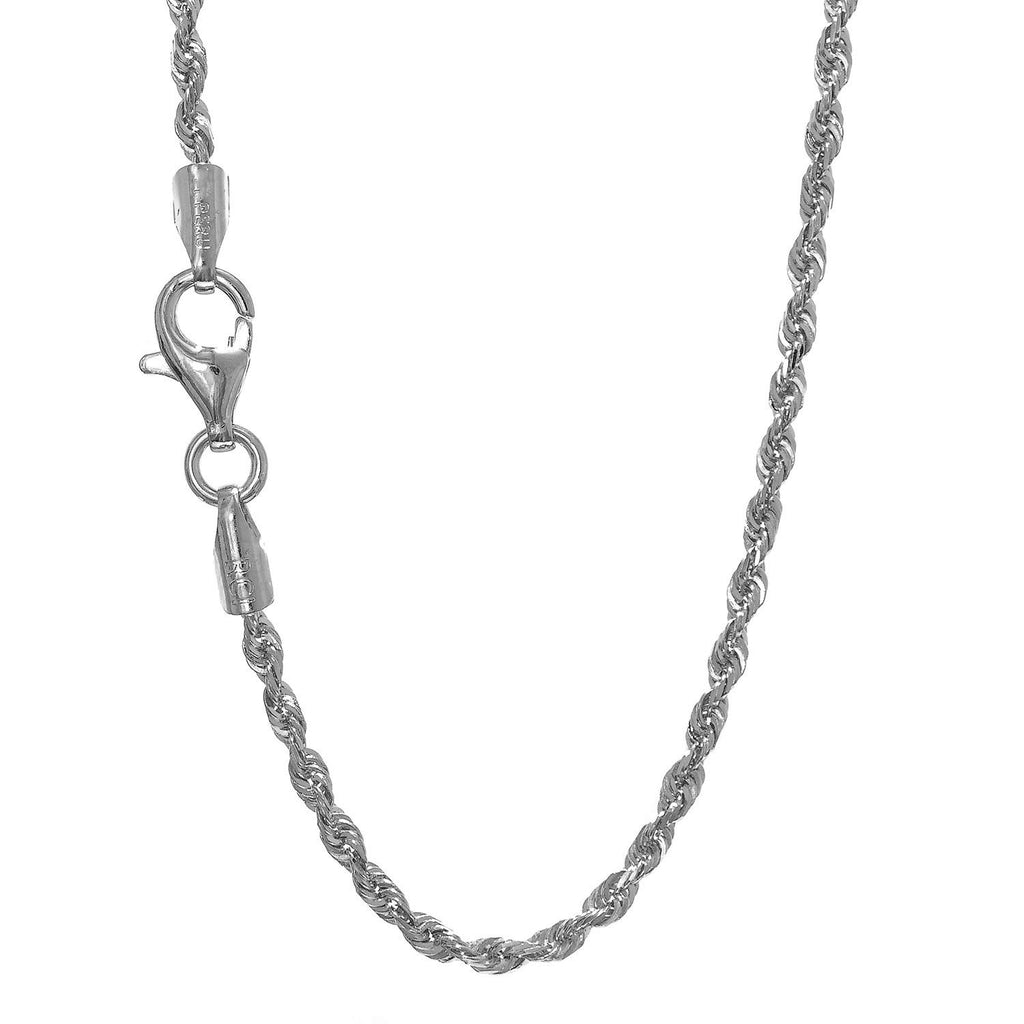 14k Solid White Gold 1.25mm Diamond-Cut Rope Chain 20" Lobster Claw Lobster Claw - JewelStop1