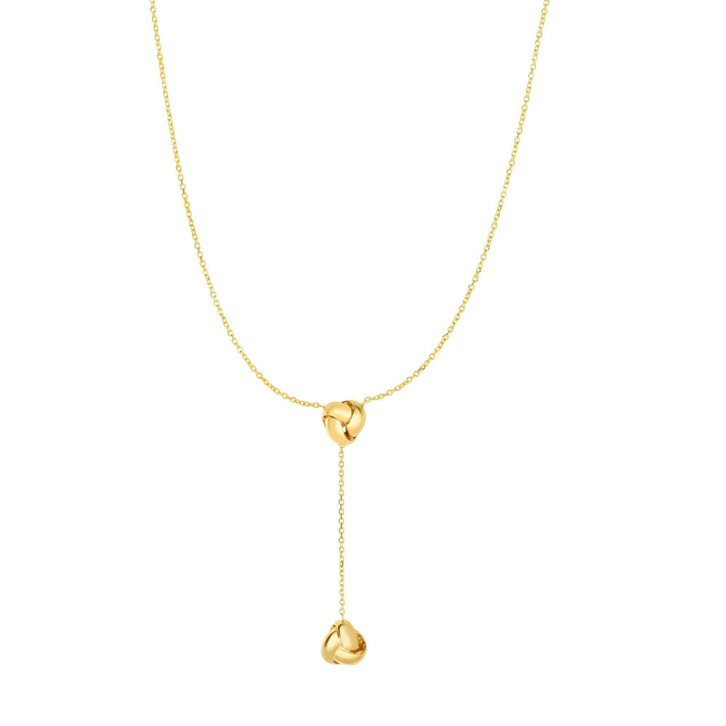 14k Shiny Yellow Gold Love Knot Lariat Cable Chain Necklace, Lobster Clasp - 17" - JewelStop1