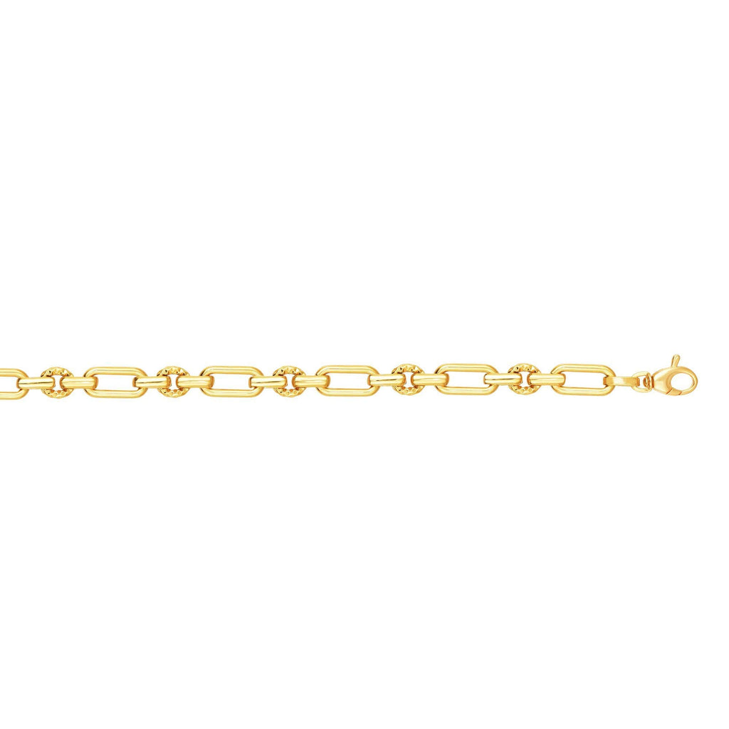 14K Gold Yellow 6.3mm Shiny Diamond-Cut Oval Fancy Link Length Bracelet - JewelStop1