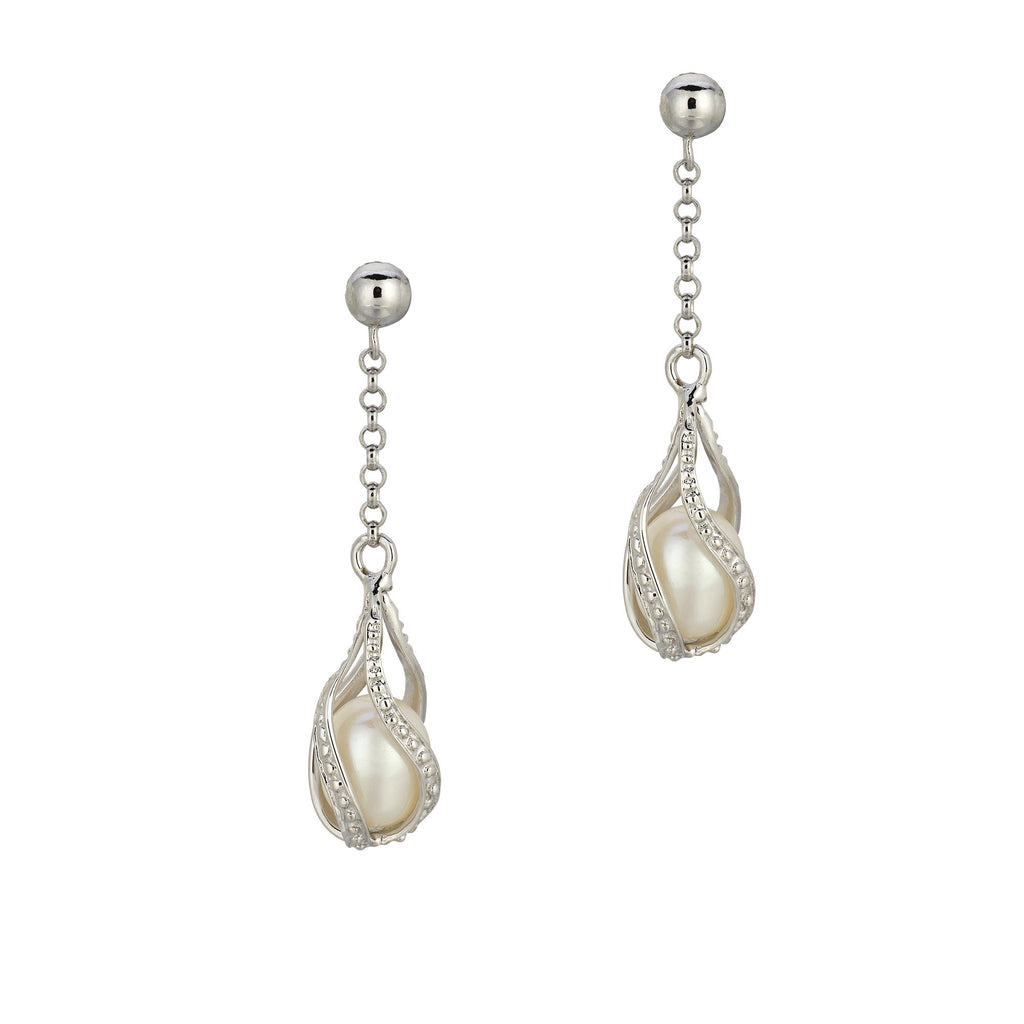 Sterling Silver Fancy Dangle Cultured Pearl Earrings - JewelStop1