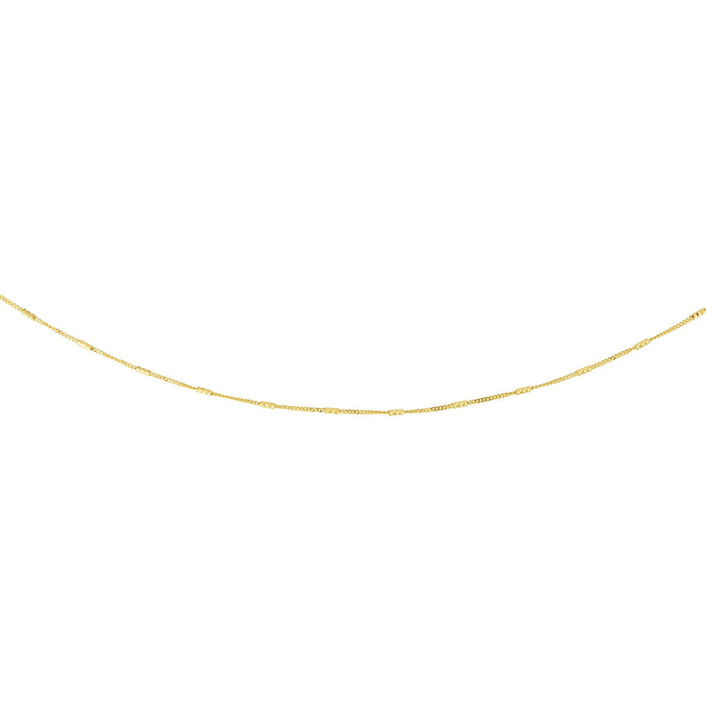 14k Yellow Gold 1.2mm Shiny Diamond-Cut Fancy Bead Bar Necklace, Spring Ring - JewelStop1