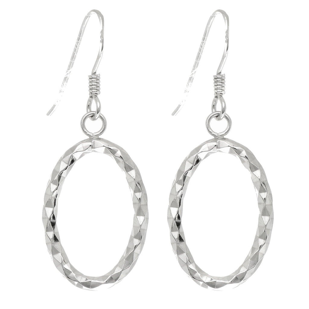 Sterling Silver Rhodium Finish Fancy Oval Dangle Earrings - 32.5 x 12 mm - JewelStop1