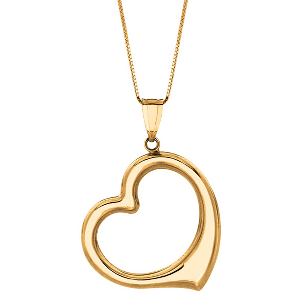 14k Yellow Gold Open Heart Charm Pendant Chain 18" Lobster Claw - JewelStop1