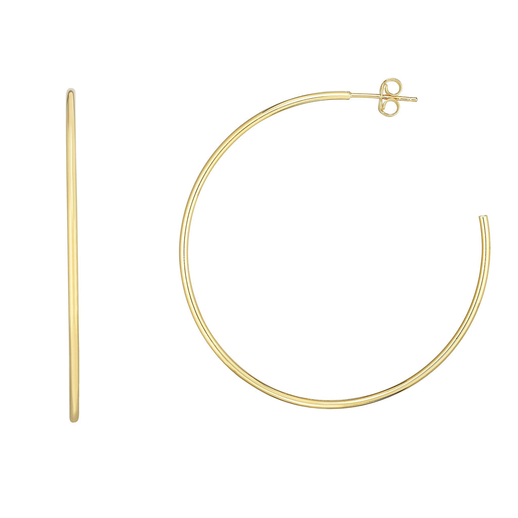 14K Yellow Gold 1.5x50mm Polished C-Hoop Earrings with Push Back Clasp - JewelStop1