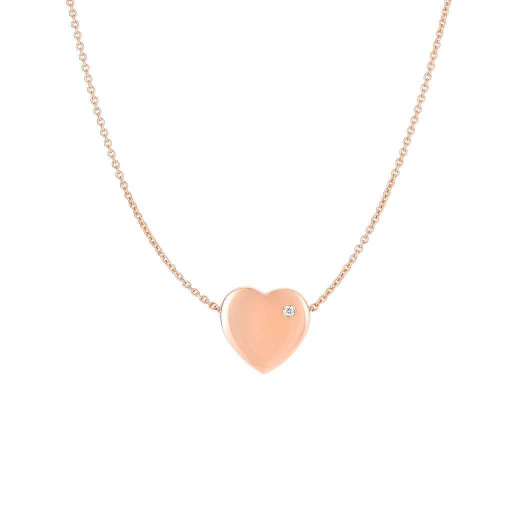 14k Rose Gold Shiny Puff Heart Pendant Necklace - 17" - JewelStop1