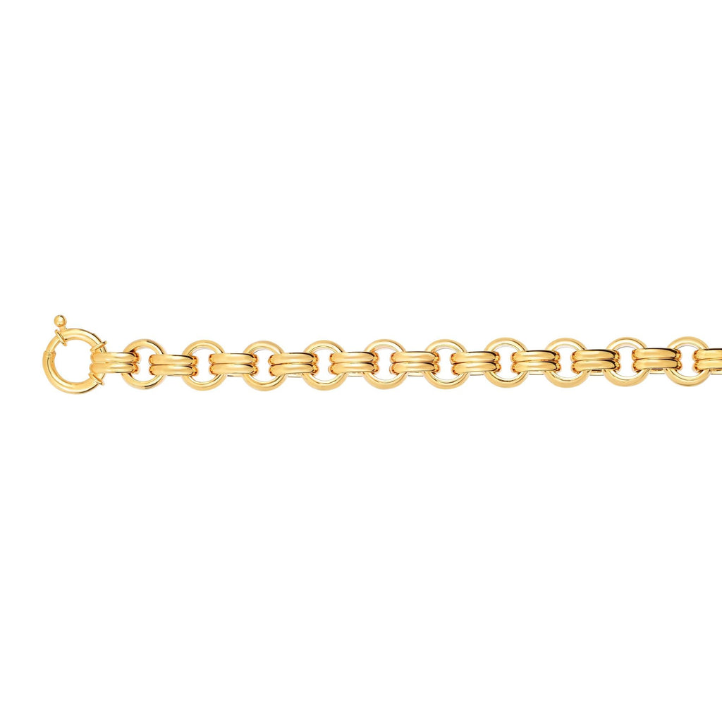 14k Yellow Gold 10.5mm Shiny Alternate Oval Rolo Double Link Fancy Bracelet - 8" - JewelStop1