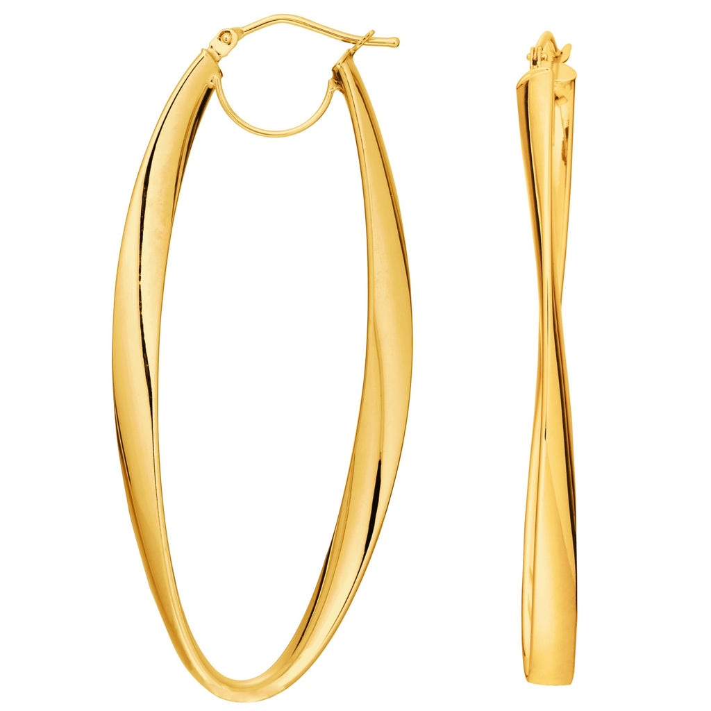 14k Yellow Gold Oval Twisted Hoop Earrings New - JewelStop1