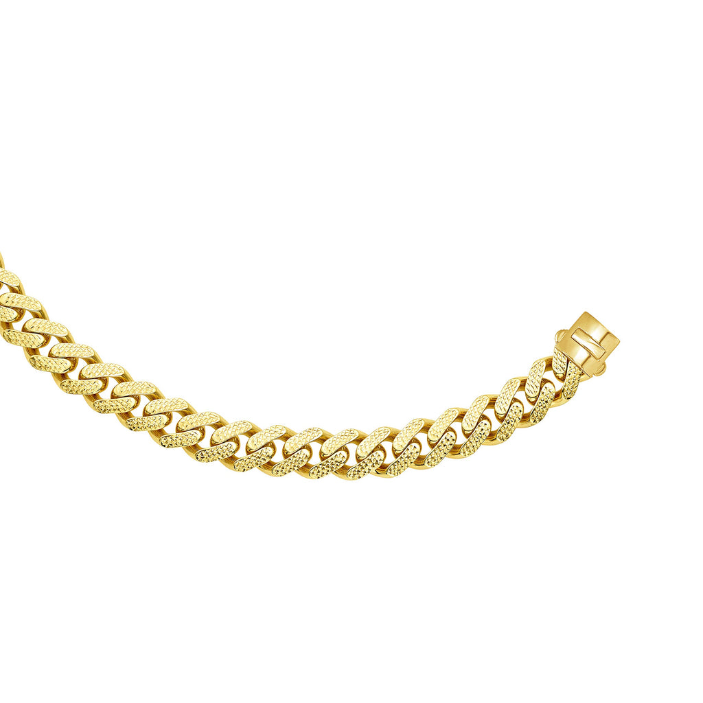 14k Yellow Gold 13.5mm Yellow Pave Curb Link Bracelet, Box Push Clasp 7 Inches - JewelStop1