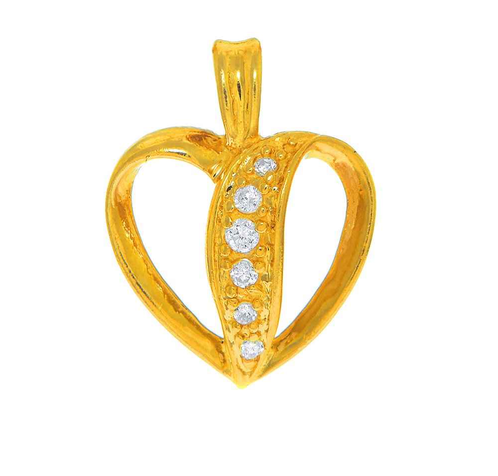 14K Solid Yellow Gold Open Heart Channel Set CZ Pendant Love Charm - JewelStop1