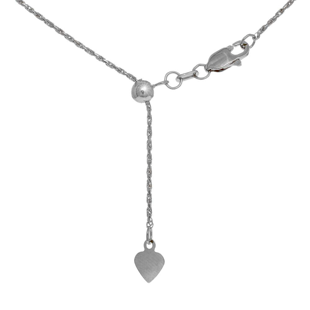 Sterling Silver Rhodium Finish 1.5mm Diamond-Cut Adjustable Rope Chain 16-22" - JewelStop1