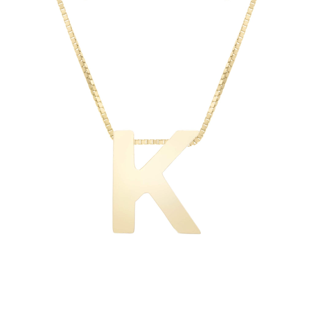 14k Yellow Gold 10x7mm Polished Initial-K Necklace with Lobster Clasp 18" - JewelStop1