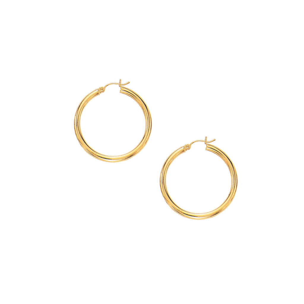 10K Yellow Gold Tubular Hoop Earrings 3x30mm Large - JewelStop1