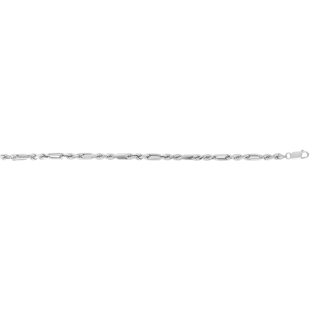 Sterling Silver with Rhodium Finish 4.7mm Polished Figarope Chain, Lobster Clasp - JewelStop1