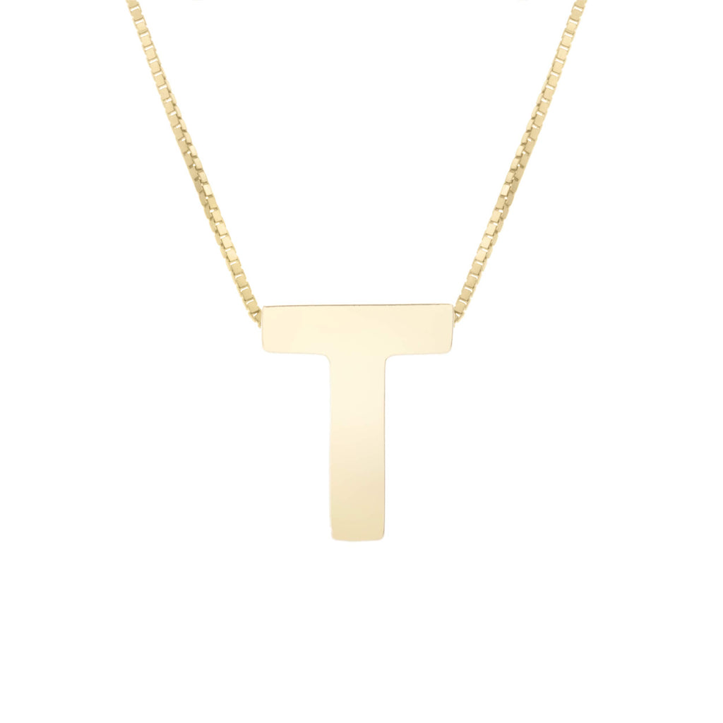 14k Yellow Gold 10x7mm Polished Initial-T Necklace with Lobster Clasp 18" - JewelStop1