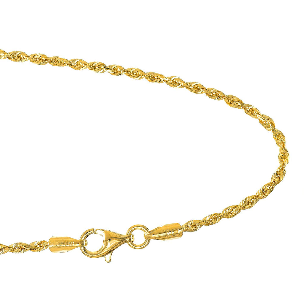 14k Solid Yellow Gold 2.2mm Rope Chain Bracelet 8" - JewelStop1