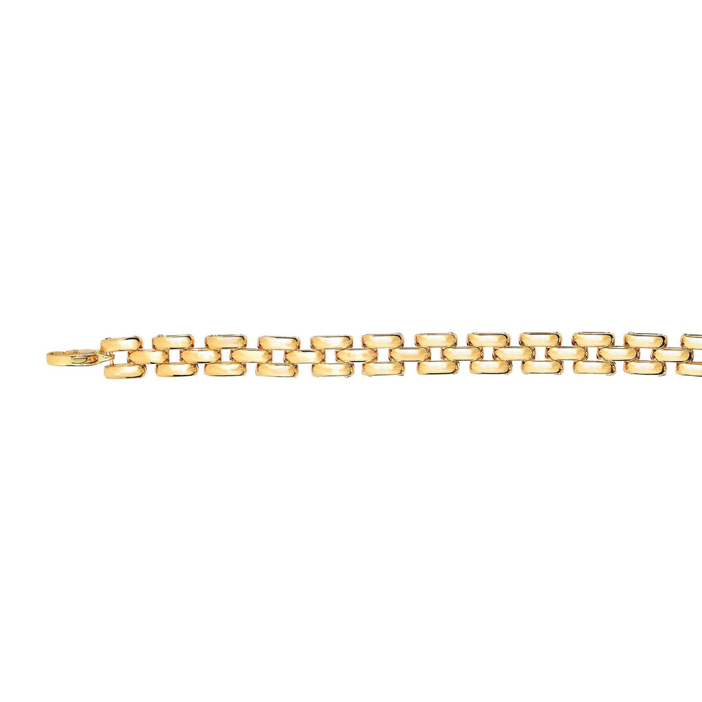 14k Yellow Gold 9.3mm 3 Row Panter Fancy Link Bracelet, Lobster Claw - 8" - JewelStop1