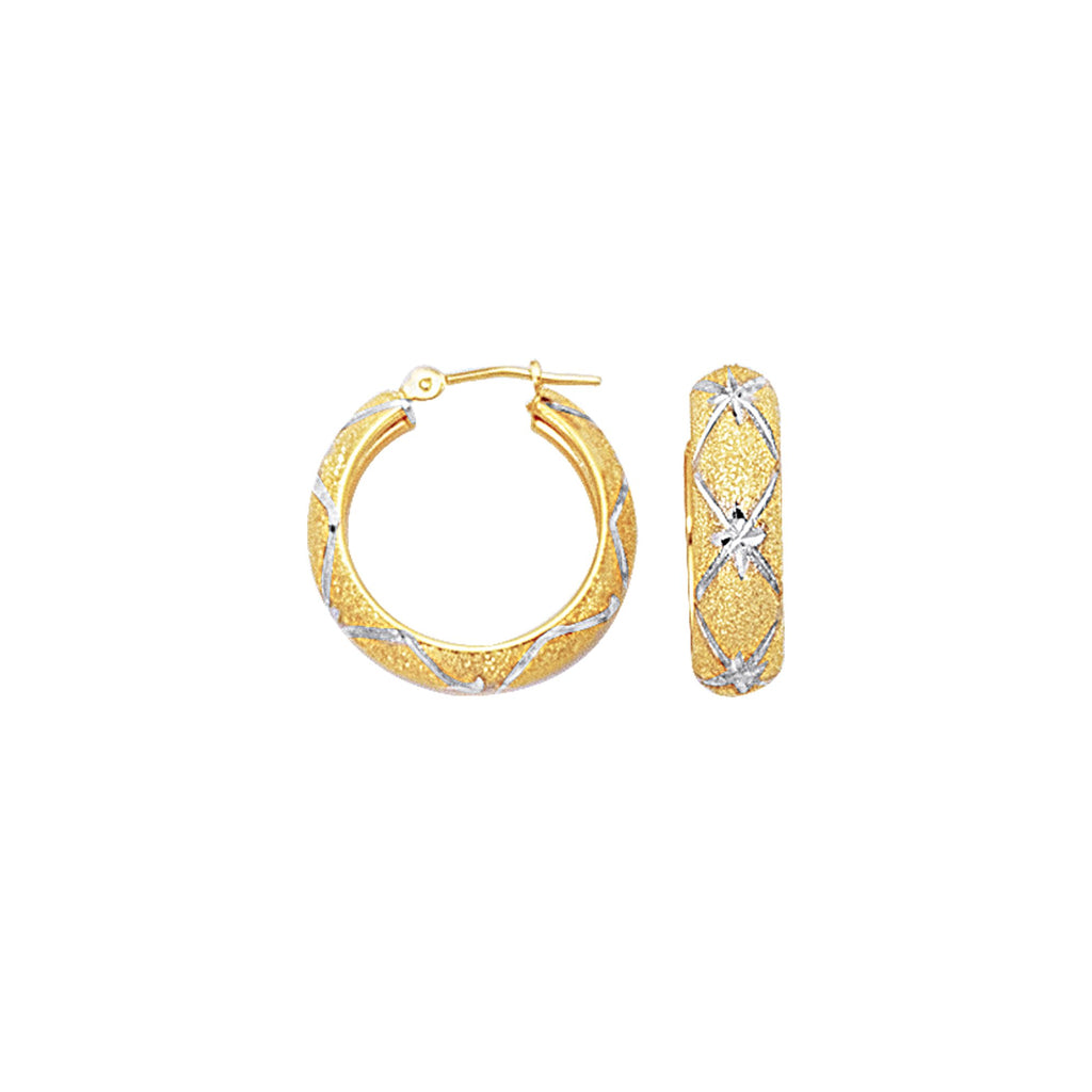 10K Yellow White Gold Shiny 6mm Diamond Cut Hoop Earrings - JewelStop1