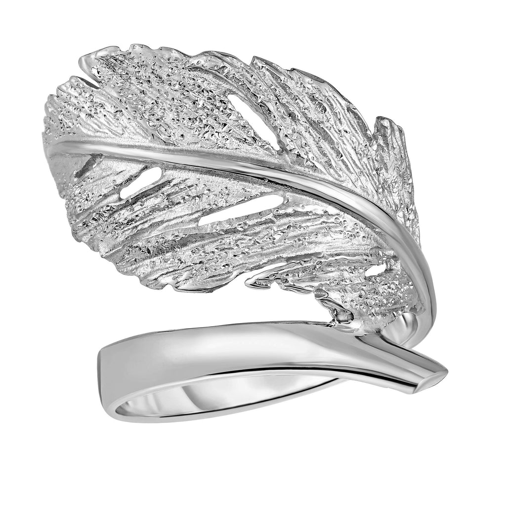 .925 Sterling Silver With Rhodium Finish Star Dust Fancy Leaf Ring Size 7 - JewelStop1