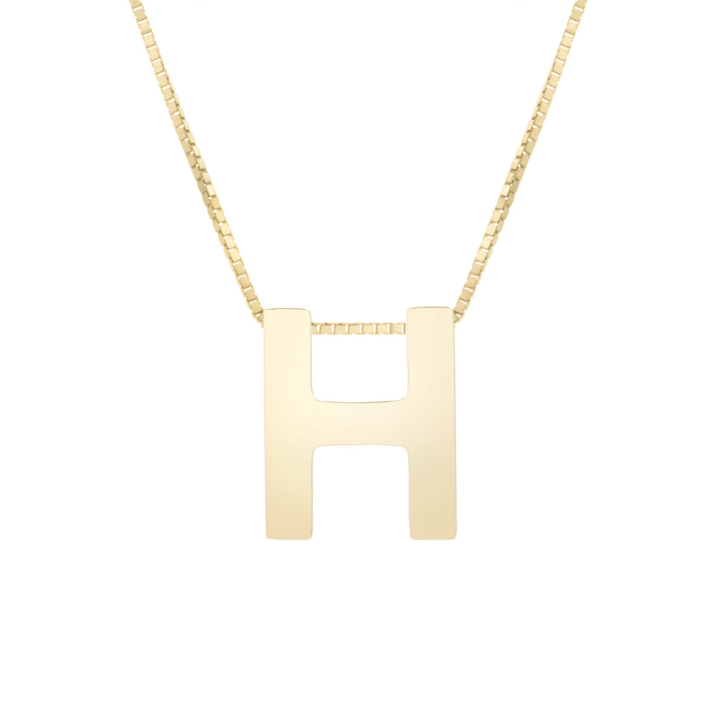 14k Yellow Gold 10x7mm Polished Initial-H Necklace with Lobster Clasp 18" - JewelStop1