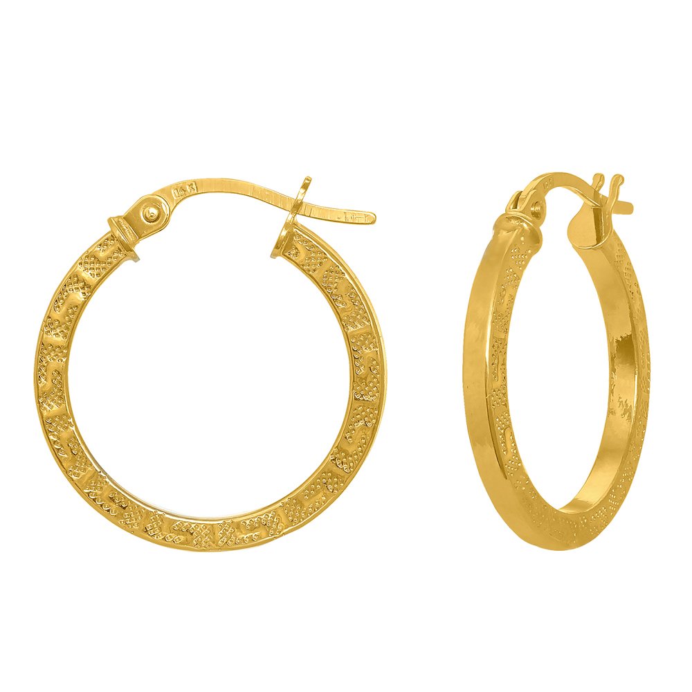 14K Yellow Gold Square Greek Key Hoop Earrings 19x2mm - JewelStop1