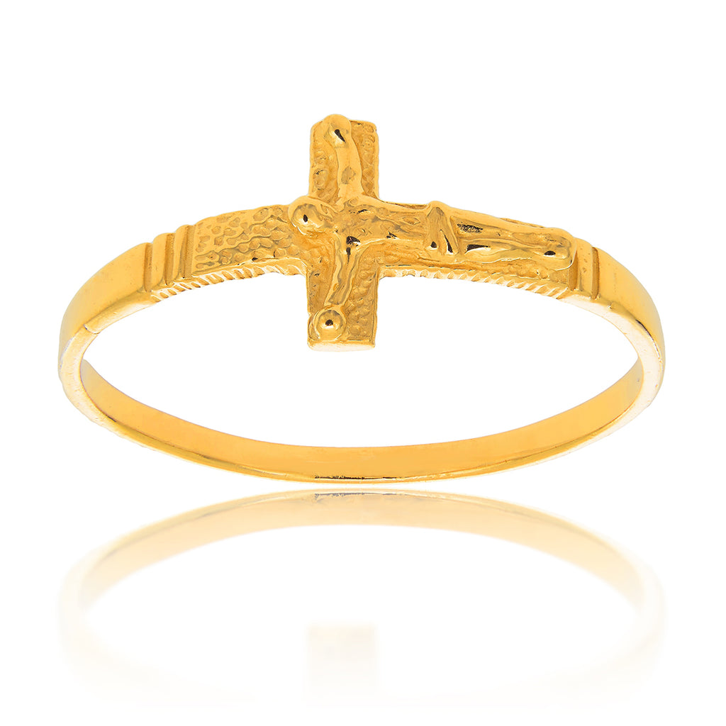 14k Solid Yellow Gold 's Sideways Cross Crucifix Ring SZ 4 - JewelStop1