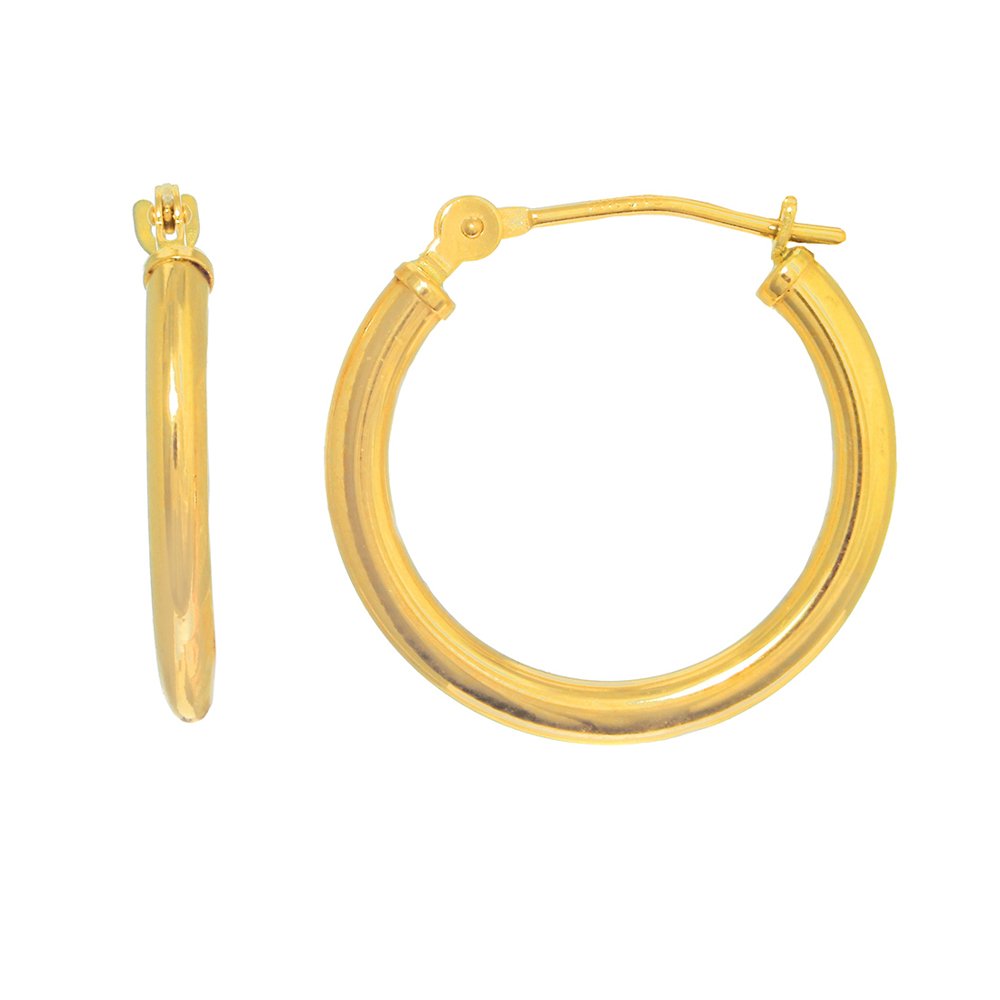 14K Real Yellow Gold Tubular Hoop 18mm Round Earrings - JewelStop1