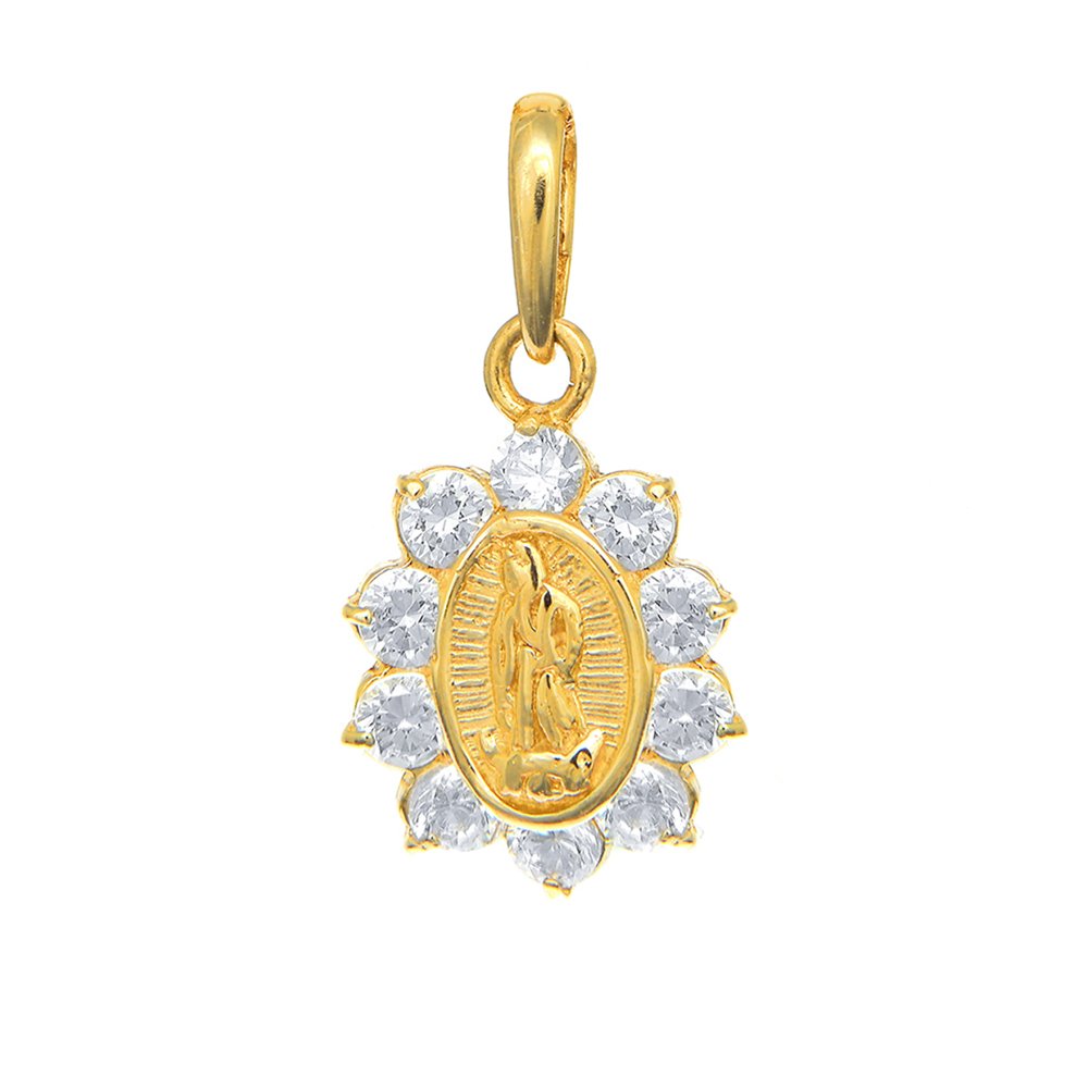 14K Solid Yellow Gold Our Lady of Guadalupe CZ Charm Pendant Small - JewelStop1
