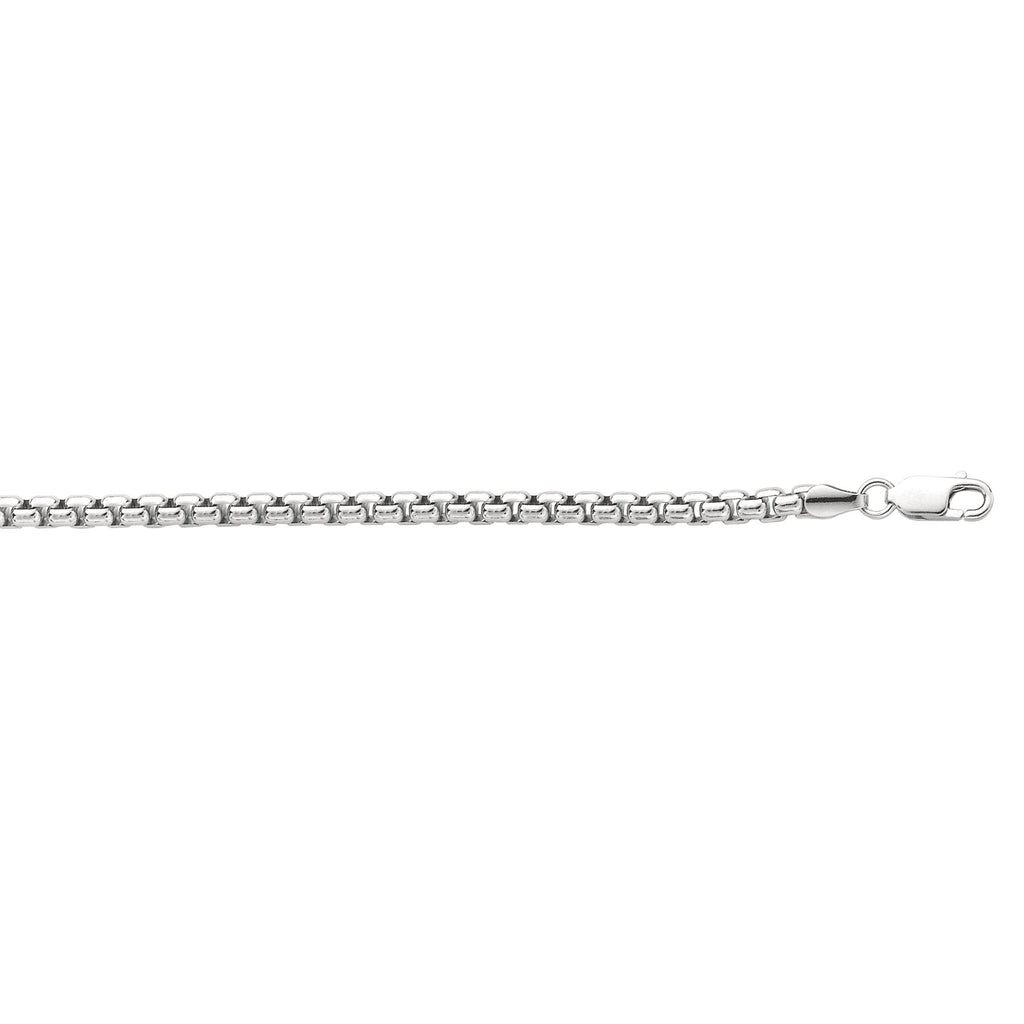 Sterling Silver Rhodium 2.5mm Round Shiny Box Chain 24" Necklace Lobster Lock - JewelStop1