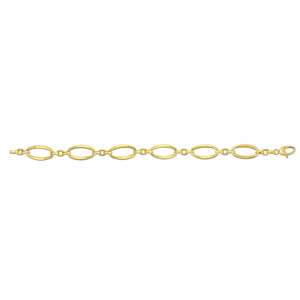 14K Gold Yellow 10mm Shiny Oval Fancy Link Bracelet, Lobster Clasp - JewelStop1