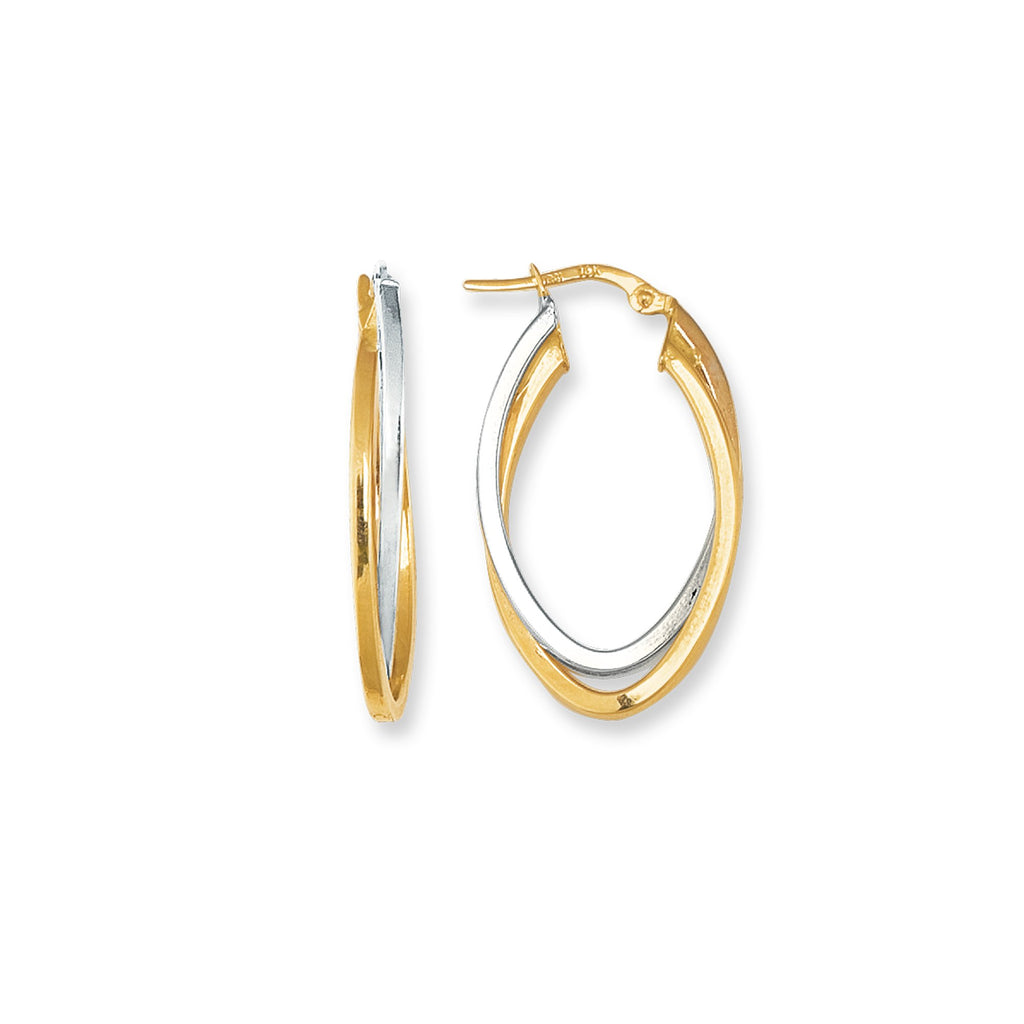 14k 2 Tone Gold 20mm X 30mm Double Oval Earrings - JewelStop1