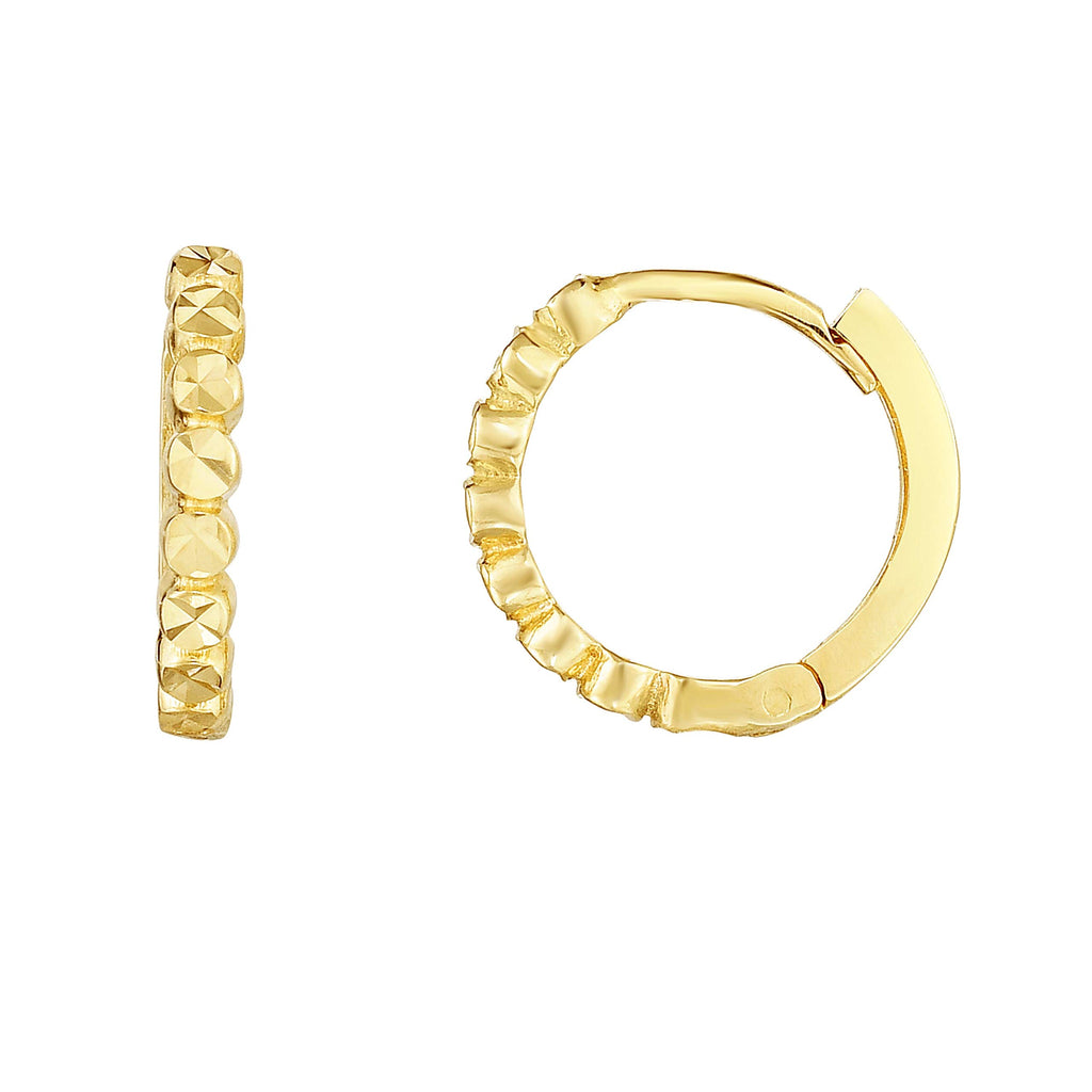 14K Yellow Gold 11x11.7mm Diamond-Cut Huggie Earrings with Snap Clasp - JewelStop1