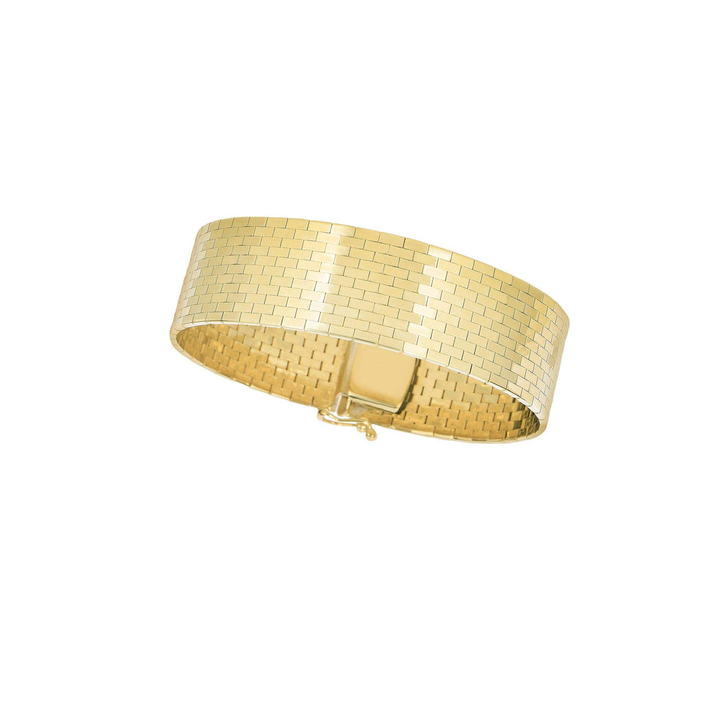 14K Yellow Gold 17.0mm Shiny Rectangular Pattern Brick Omega Fancy Bracelet - JewelStop1