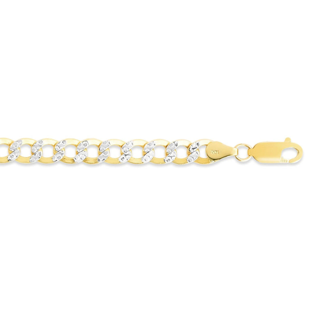 JewelStop 14k Yellow Gold 5.1mm Lite White Pave Curb Chain with Lobster Clasp