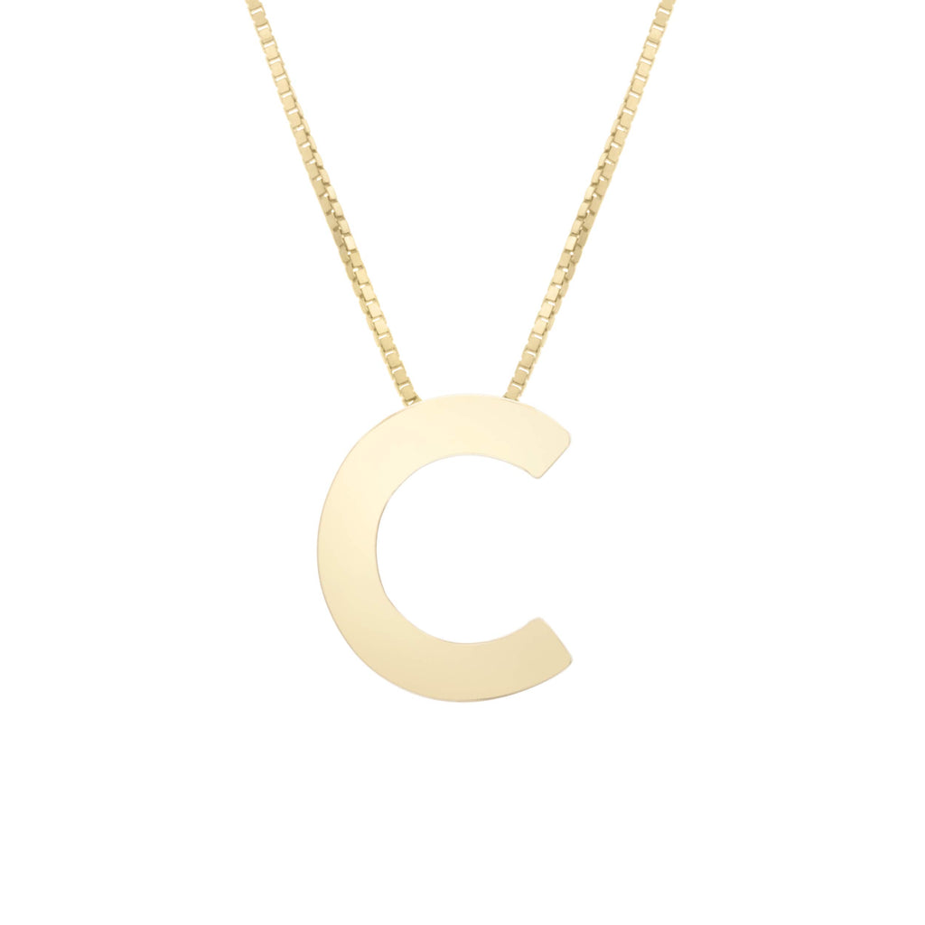 14k Yellow Gold 10x7mm Polished Initial-C Necklace with Lobster Clasp 18" - JewelStop1