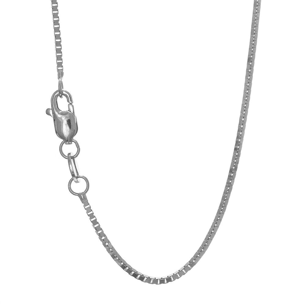 925 Sterling Silver Rhodium Plated 1.3 mm Box Chain Necklace 22" Lobster Claw - JewelStop1