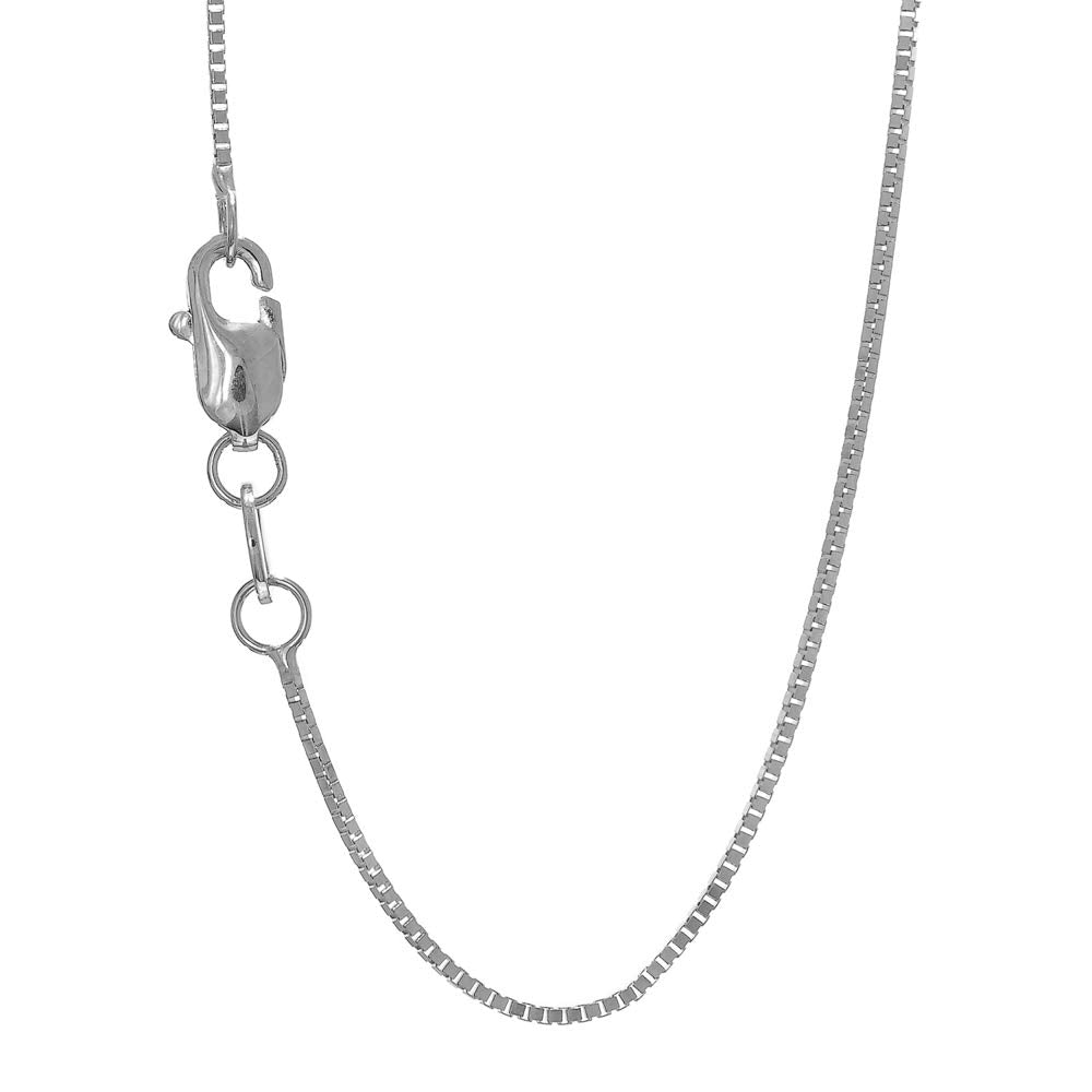 925 Sterling Silver Rhodium Plated 1.1 mm Box Chain Necklace 24" Lobster Claw - JewelStop1