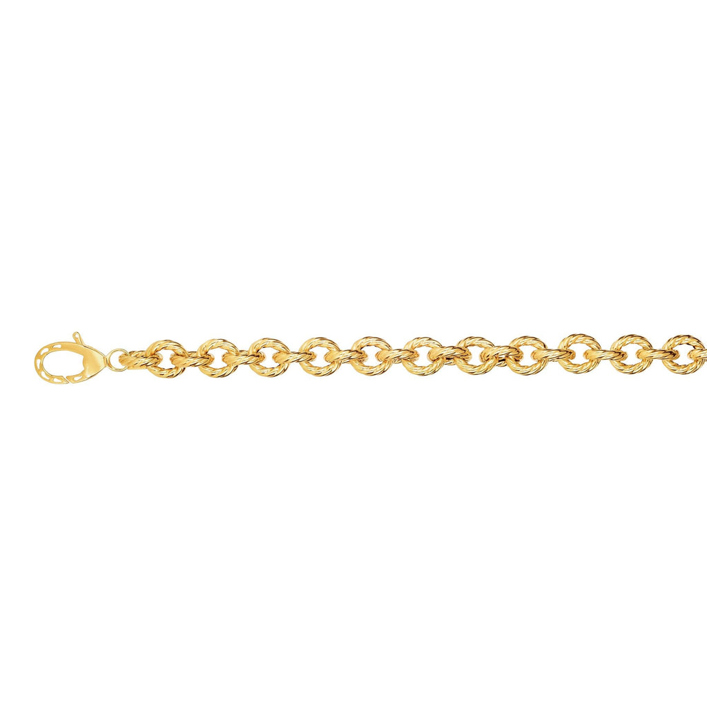 14k Yellow Gold 8.7mm Shiny And Rope Textured Fancy Oval Link Bracelet - 8" - JewelStop1