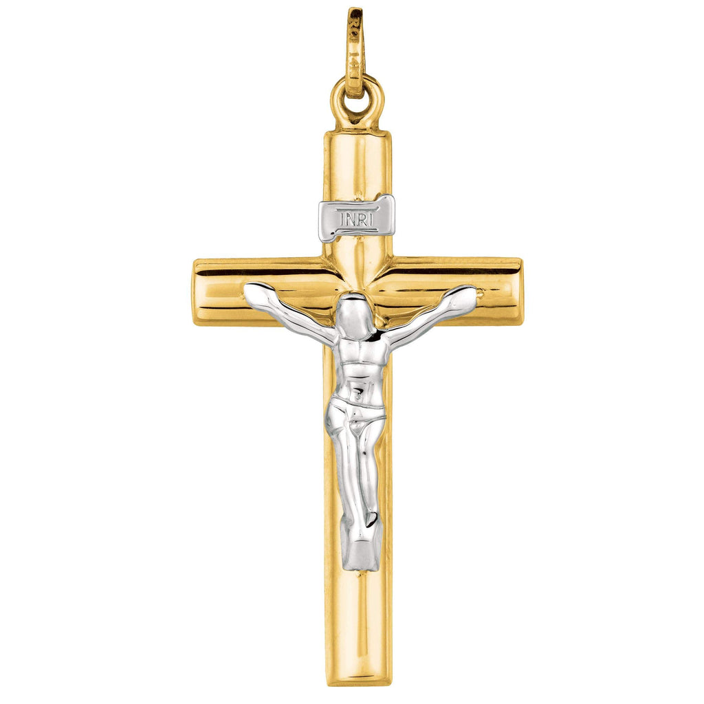 14K Two Tone Gold Crucifix Cross High Polish Pendant - JewelStop1