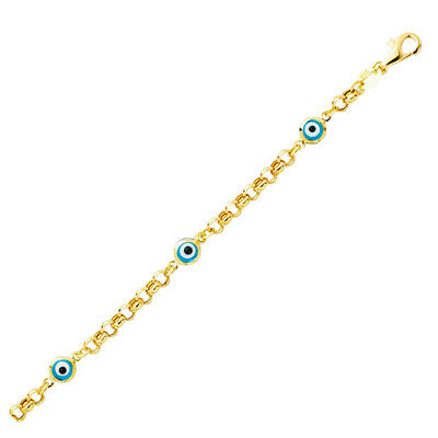 14k Yellow Gold Evil Eye Bracelet Clasp Lobster Claw 5.5" - JewelStop1