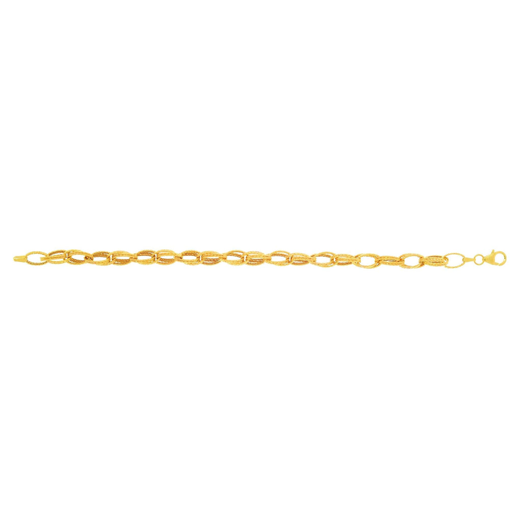 14K Yellow Gold Shiny Diamond-Cut Double Row Oval Link Fancy Bracelet - JewelStop1
