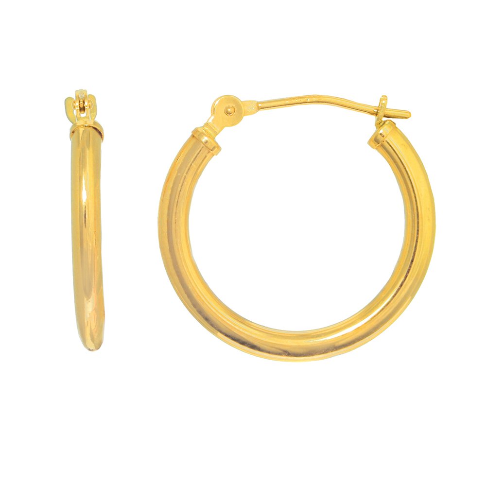 14K Real Yellow Gold Tubular Hoop 20mm Round Earrings - JewelStop1