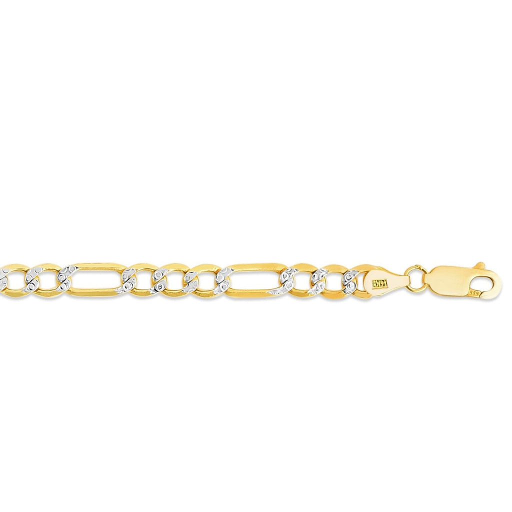 JewelStop 14k Yellow Gold 5.1mm Lite White Pave Figaro Chain with Lobster Clasp