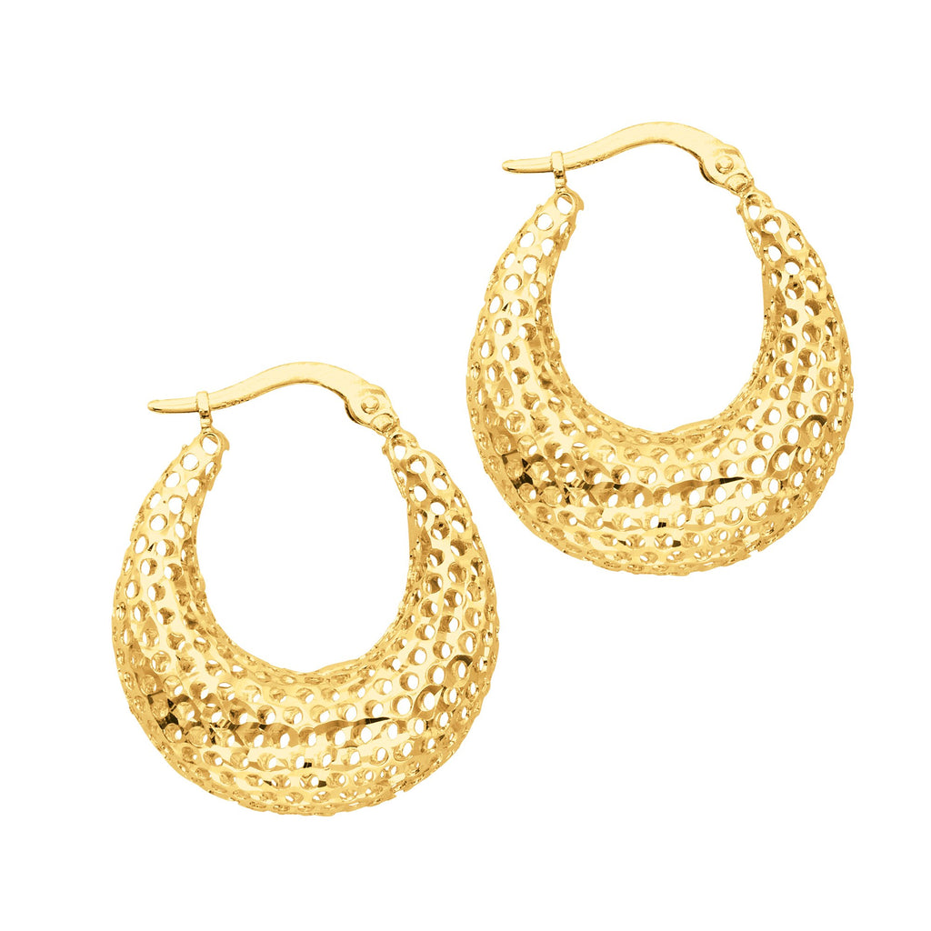14k Yellow Gold 20mmx10mm Puffed Oval Hoop Earrings - JewelStop1