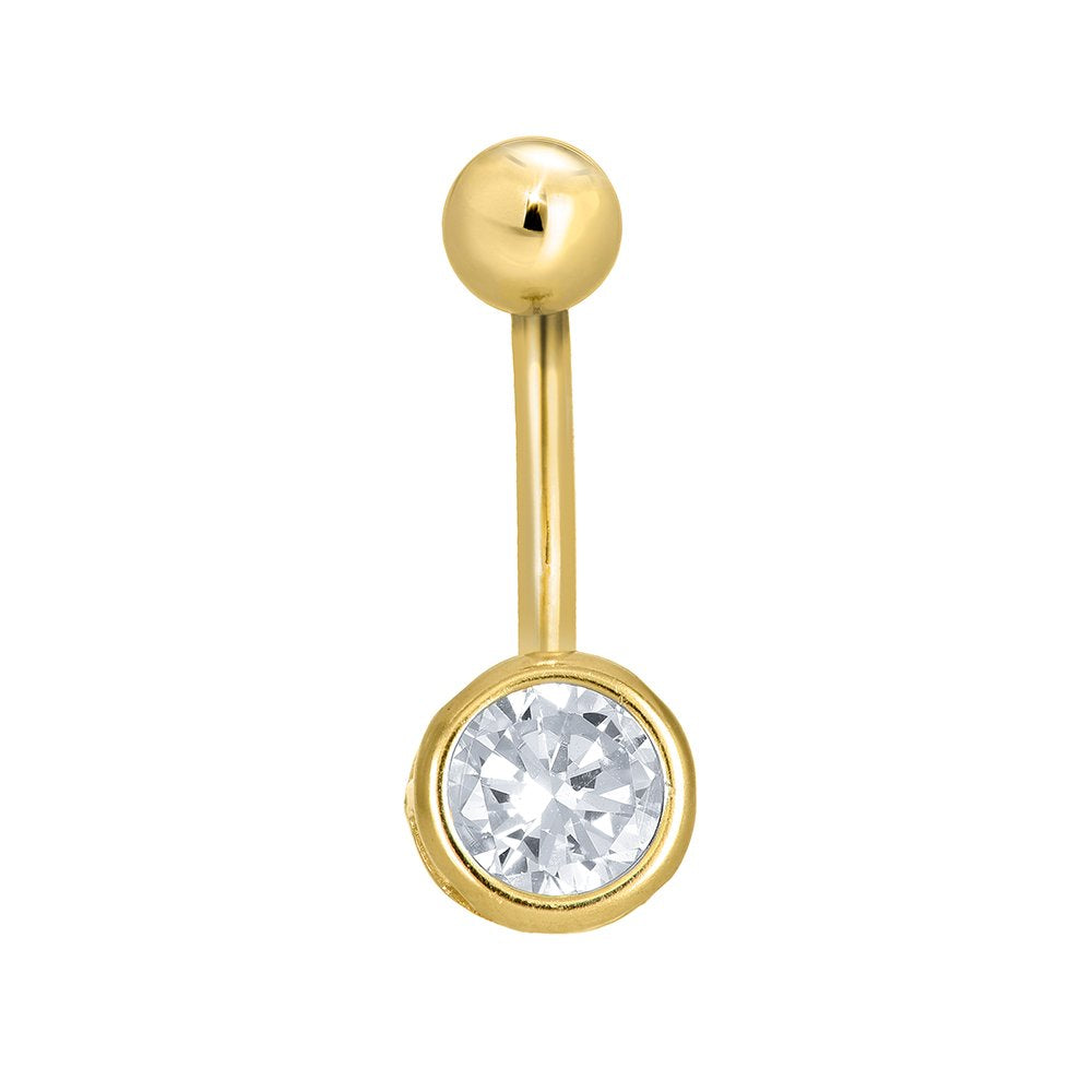 14k Yellow Gold Round CZ Navel Ring Body Jewelry - JewelStop1