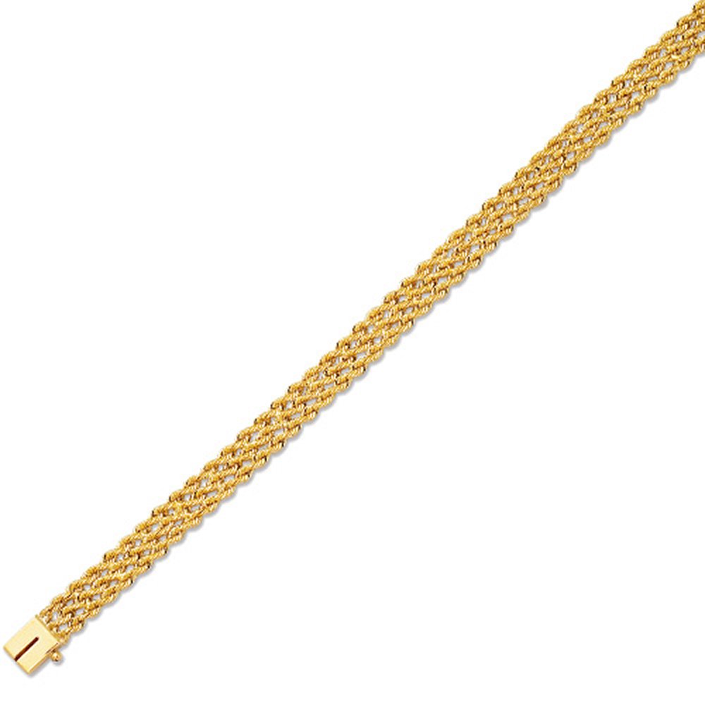 14k Yellow Gold 7.5mm Triple Rope Bracelet 7" - JewelStop1