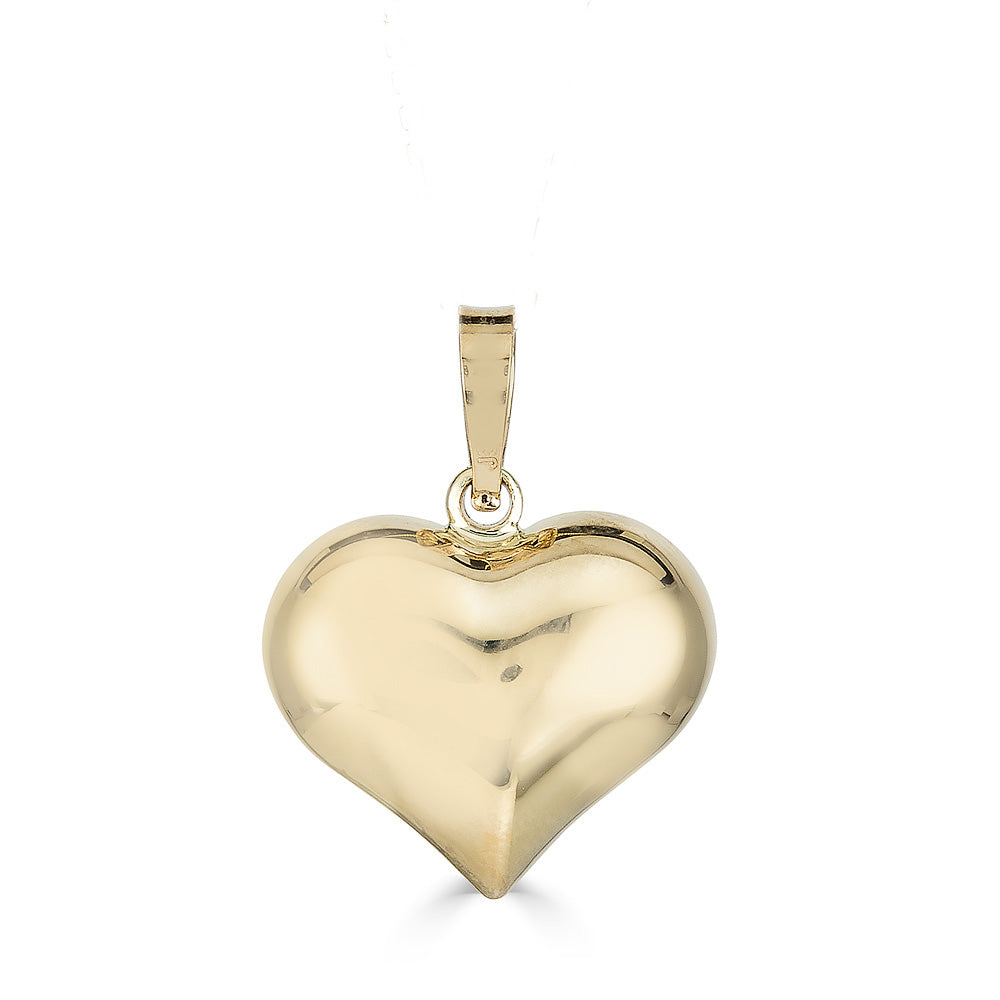 14K Yellow Gold 13mm x16mm Shiny Puffed Heart Pendant - JewelStop1